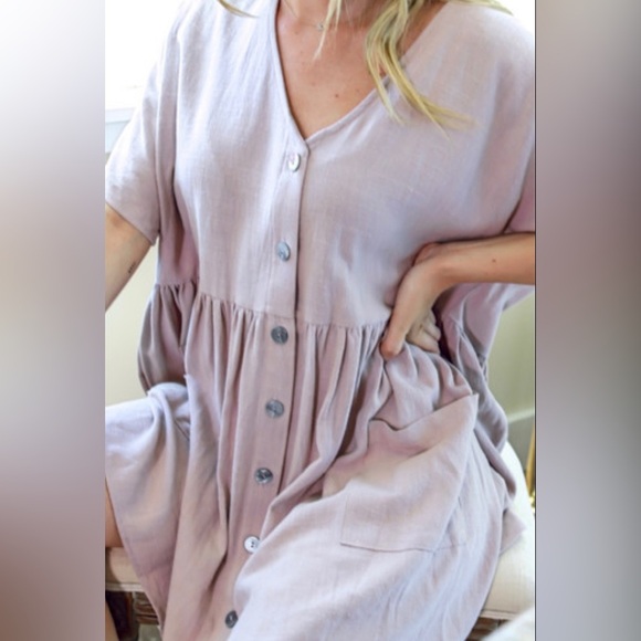 My Story dress linen baby doll lilac with pockets - Picture 3 of 11